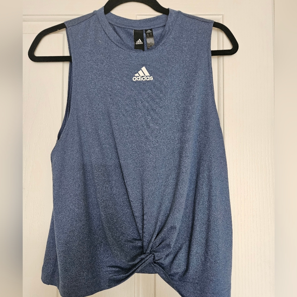 Adidas Women's Twisted Hem Blue Muscle Tee